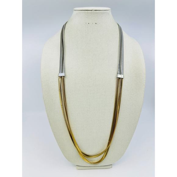 Ann Taylor LOFT Necklace Layered Chain Mixed Tone Modernist Jewelry - Picture 1 of 9